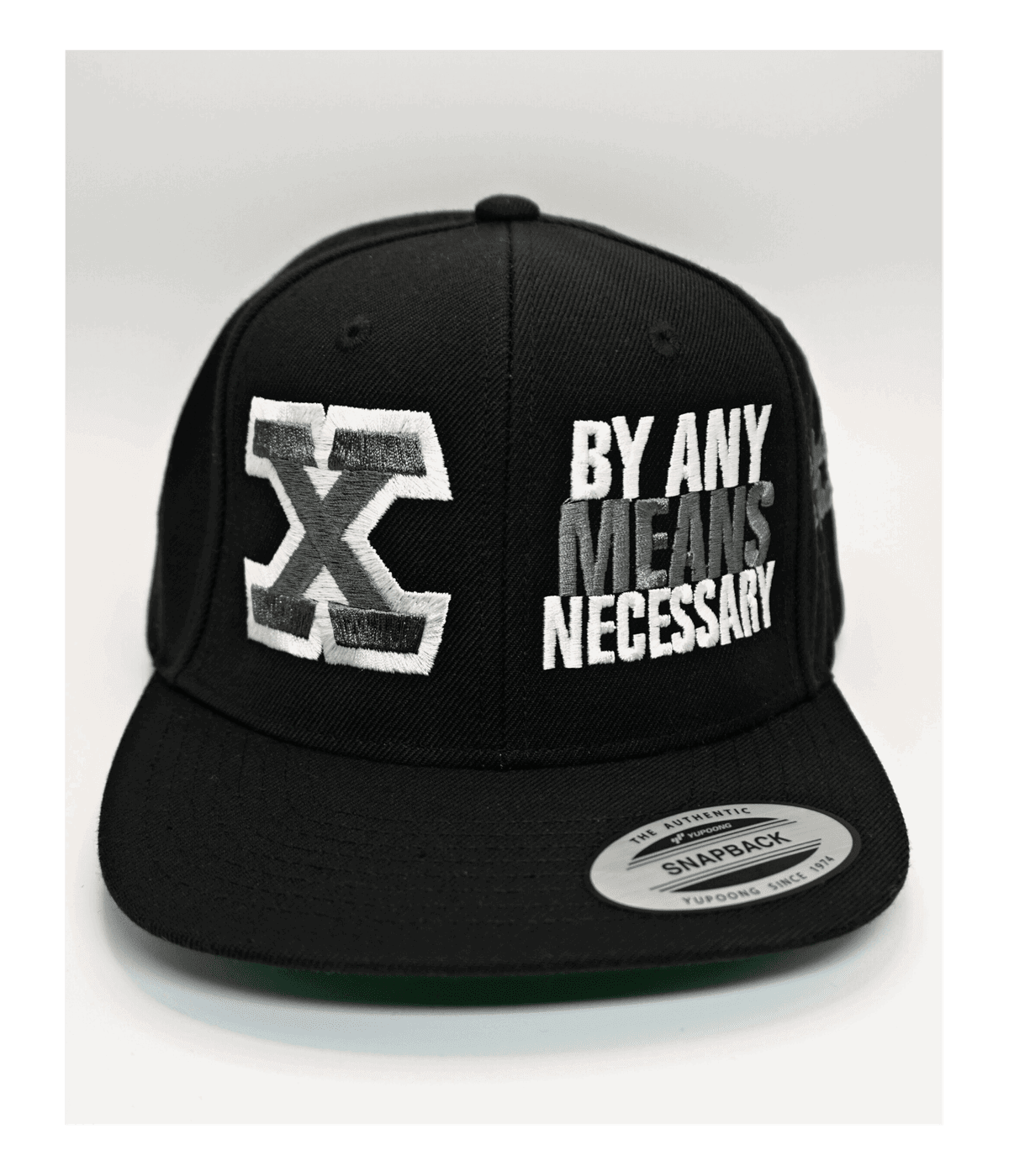 Malcolm X, By Any Means Necessary - Embroidered, Flat-Bill, Classic, Snap-Back Cap. ONE SIZE