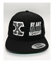 Load image into Gallery viewer, Malcolm X, By Any Means Necessary - Embroidered, Flat-Bill, Classic, Snap-Back Cap. ONE SIZE
