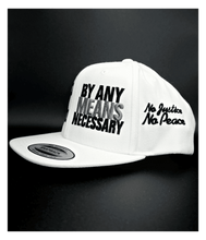 Load image into Gallery viewer, Malcolm X, By Any Means Necessary - Embroidered, Flat-Bill, Classic, Snap-Back Cap. ONE SIZE
