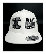 Load image into Gallery viewer, Malcolm X, By Any Means Necessary - Embroidered, Flat-Bill, Classic, Snap-Back Cap. ONE SIZE
