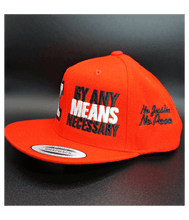 Load image into Gallery viewer, Malcolm X, By Any Means Necessary - Embroidered, Flat-Bill, Classic, Snap-Back Cap. ONE SIZE
