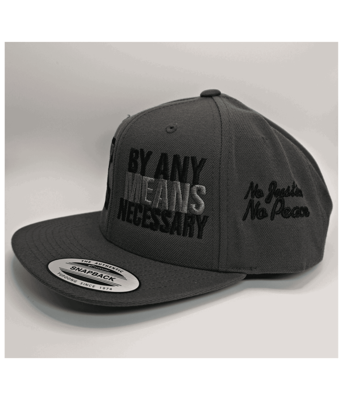 Malcolm X, By Any Means Necessary - Embroidered, Flat-Bill, Classic, Snap-Back Cap. ONE SIZE