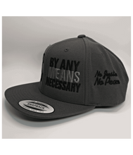 Load image into Gallery viewer, Malcolm X, By Any Means Necessary - Embroidered, Flat-Bill, Classic, Snap-Back Cap. ONE SIZE
