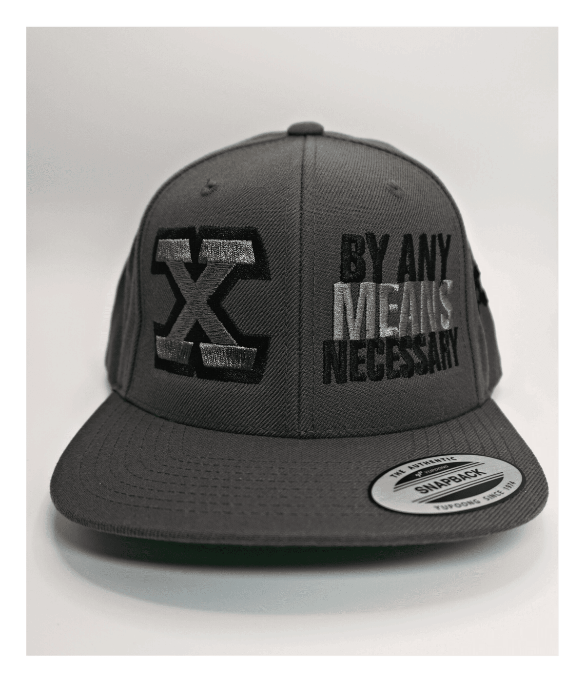 Malcolm X, By Any Means Necessary - Embroidered, Flat-Bill, Classic, Snap-Back Cap. ONE SIZE