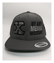 Load image into Gallery viewer, Malcolm X, By Any Means Necessary - Embroidered, Flat-Bill, Classic, Snap-Back Cap. ONE SIZE
