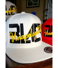 Load image into Gallery viewer, Unapologetically Black Embroidered, Flat-Bill, Classic, Snap-Back Cap. ONE SIZE
