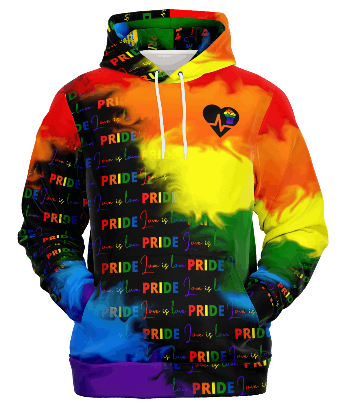 PRIDE LGBT+ Rainbow Hoodie front facing